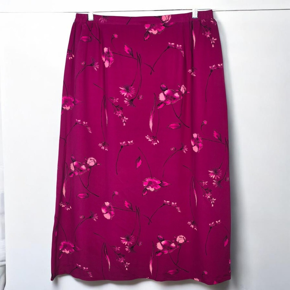 Patrick Collection Magenta Pink 100% Silk Floral Midi Skirt‎ Plus Size 20W Lined